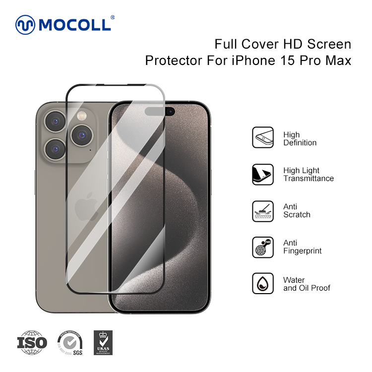 2.5D Full Cover HD Tempered Glass Screen Protector - iPhone 15 Pro Max