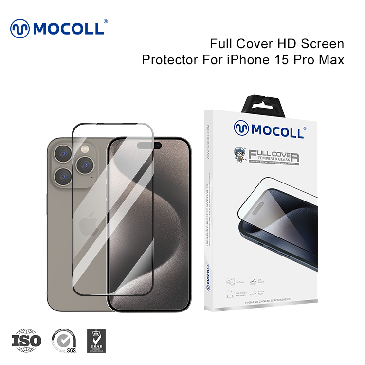 Pelindung Skrin Kaca Terbaja HD Penutup Penuh 2.5D - iPhone 15 Pro Max