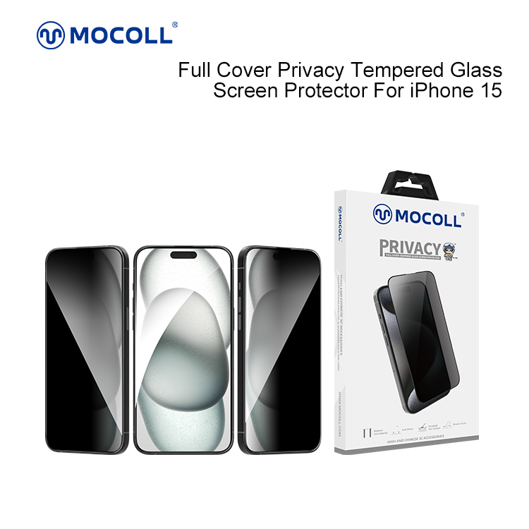 Protector de pantalla de vidrio templado de privacidad de cubierta completa 2.5D para iPhone 15
