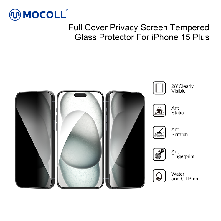2.5D Full Cover Privacy Tempered Glass Screen Protector for iPhone 15 Plus