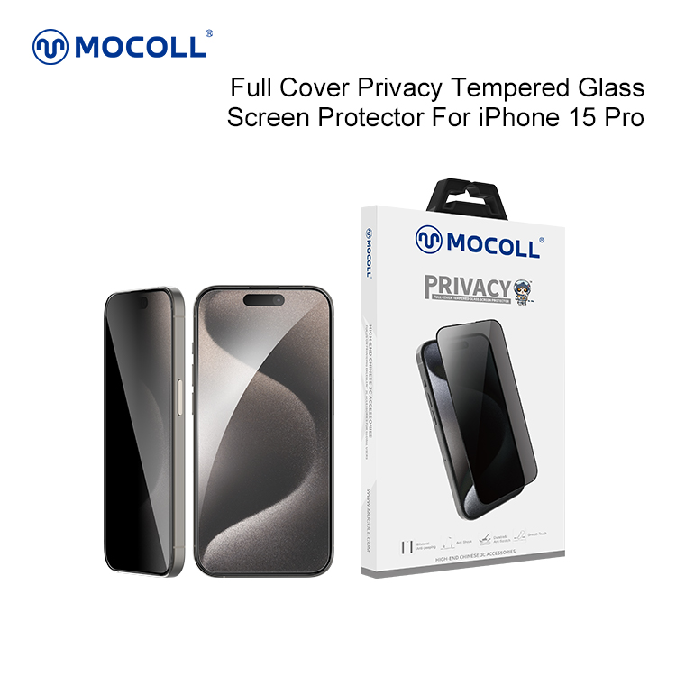Protector de pantalla de vidrio templado de privacidad de cubierta completa 2.5D para iPhone 15 Pro