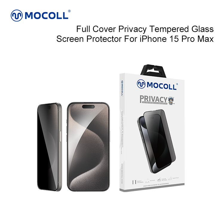 Protector de pantalla de cristal templado de privacidad de cubierta completa 2.5D para iPhone 15 Pro Max