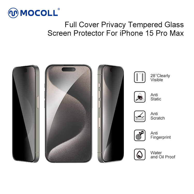 2.5D Full Cover Privacy Tempered Glass Screen Protector for iPhone 15 Pro Max