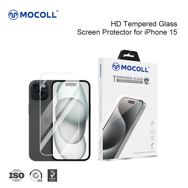 Protector de pantalla de vidrio templado transparente 2.5D para iPhone 15
