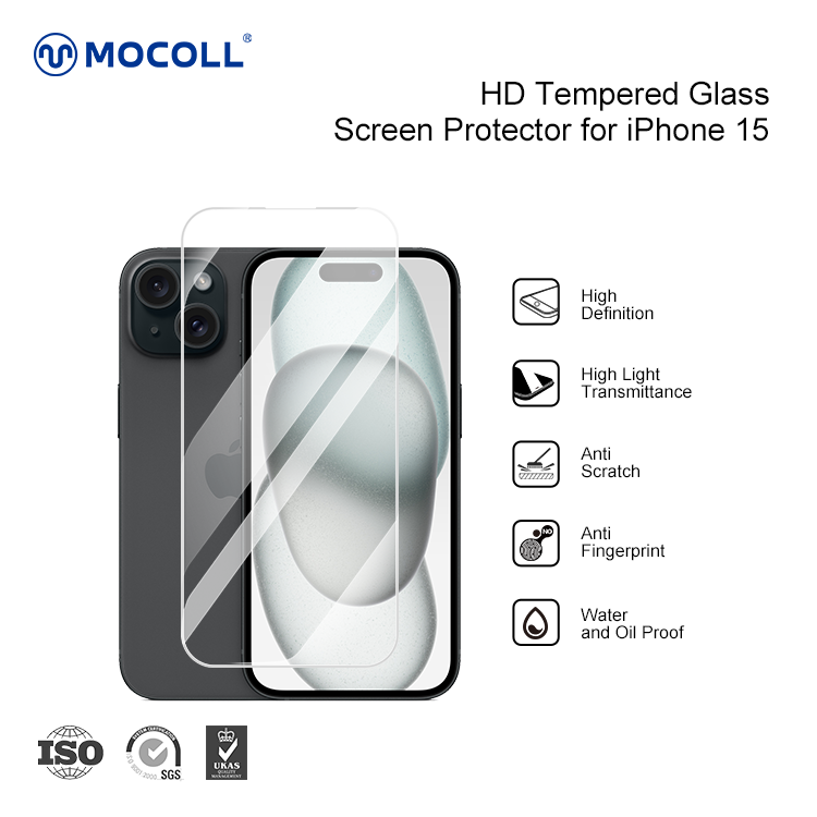 Китай Защитная пленка из прозрачного закаленного стекла 2.5D для айфон 15, производитель