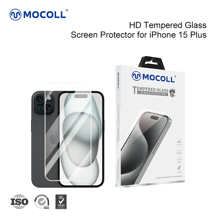 Protector de pantalla de vidrio templado transparente 2.5D para iPhone 15 Plus