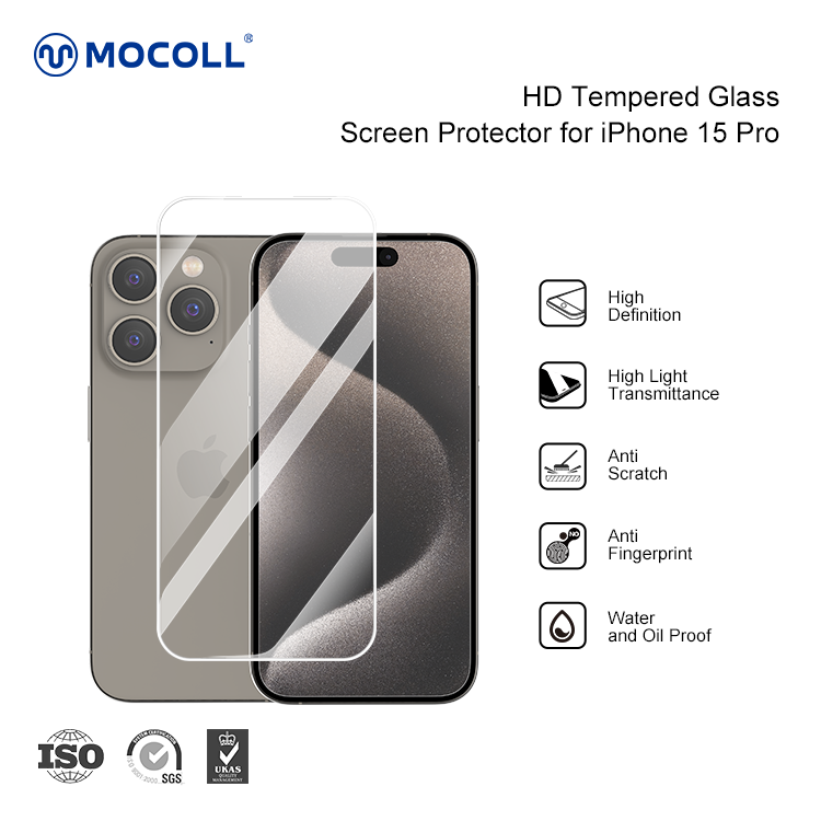 2.5D Clear Tempered Glass Screen Protector for iPhone 15 Pro