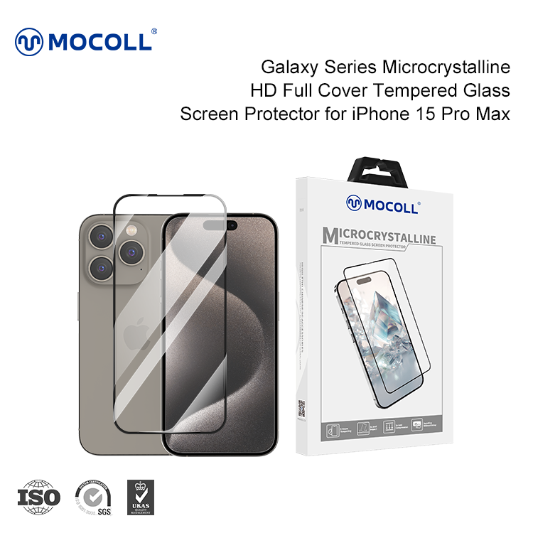 Protecteur d'écran en verre trempé microcristallin pour iPhone 15 Pro Max