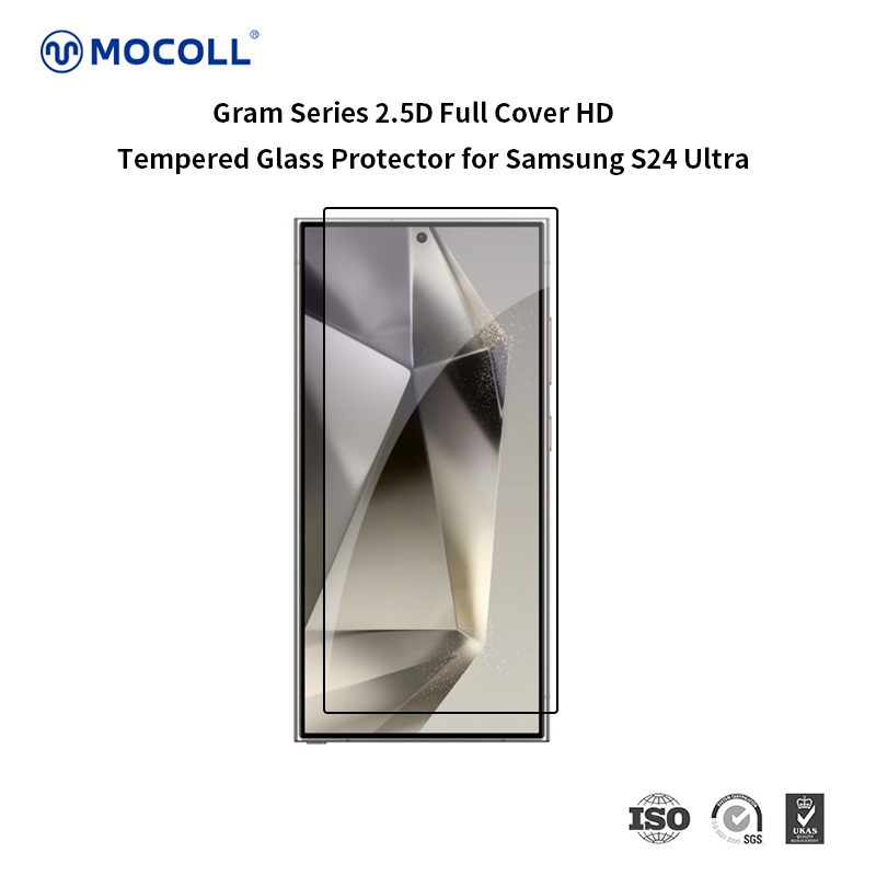 Protetor de tela de vidro temperado HD de cobertura completa 2.5D para Samsung S24 Ultra