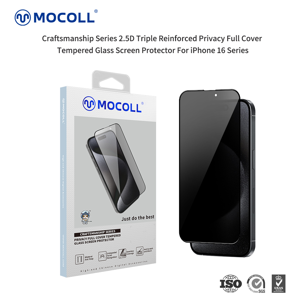 Craftsmanship Series 2.5D Triple Reinforced Privacy Full Cover Tempered Glass Displayschutzfolie für iPhone 16 Series