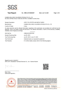 Relatório de teste SGS - Relatório de teste de tecido