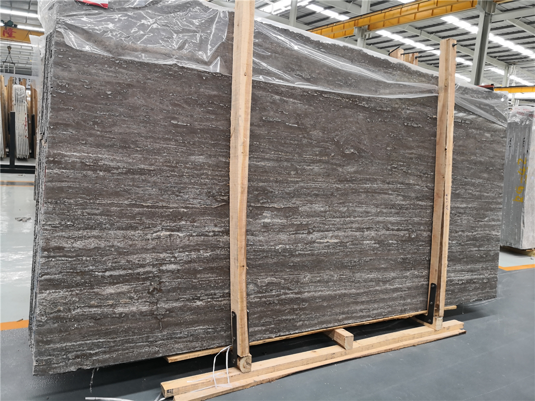 Polished Silver Grey Travertine Stone Slab