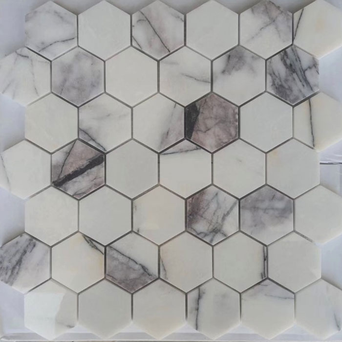 Tuile de mosaïque hexagonale en marbre blanc