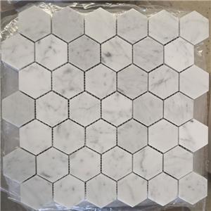 Polished Italian Carrara White Marble Hexagon Mosaic Tiles