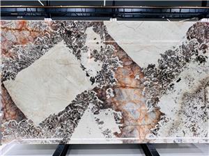 Patagonia White Quartzite with Red Crystal Slab