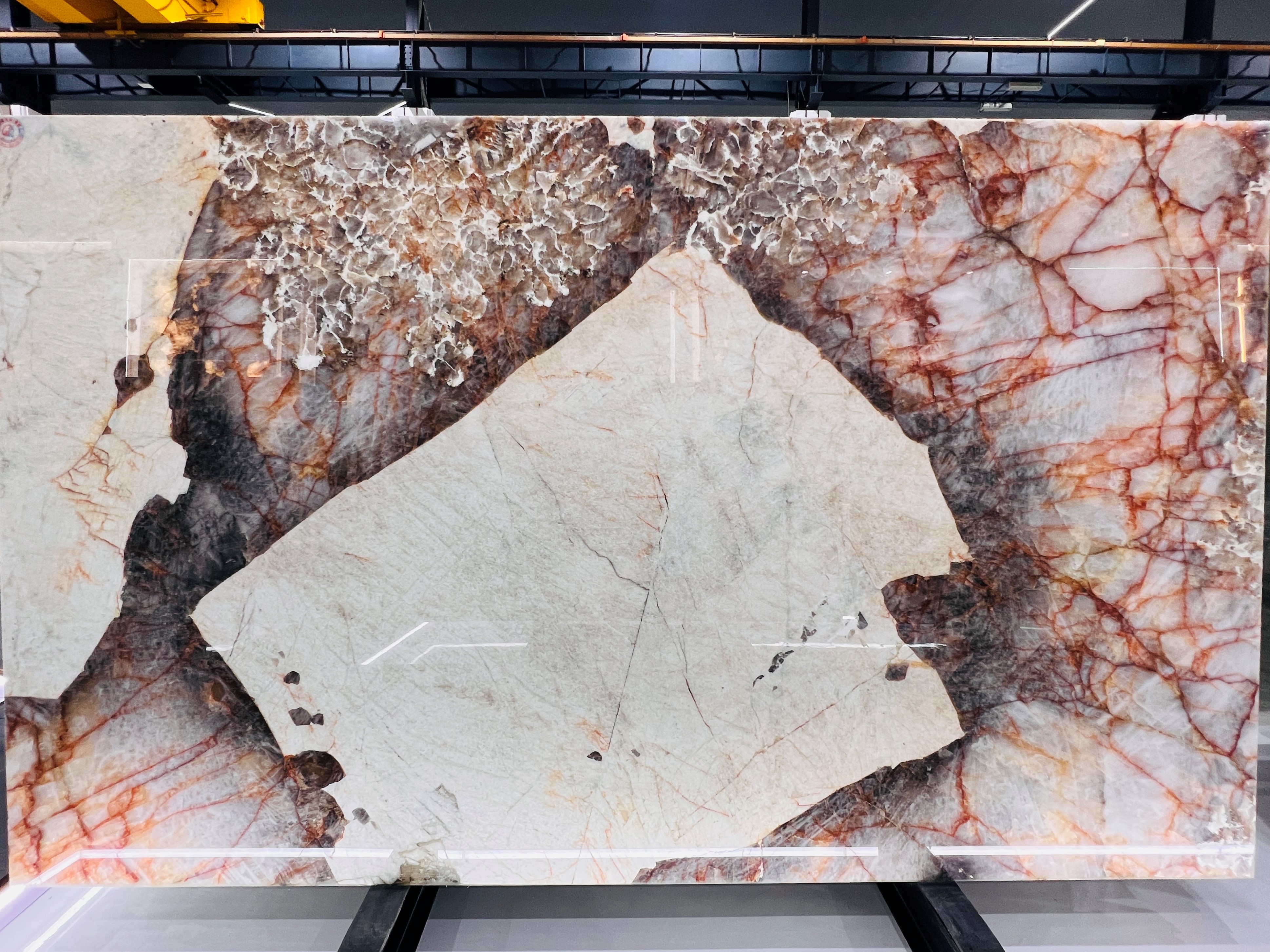 Patagonia White Quartzite with Red Crystal Slab