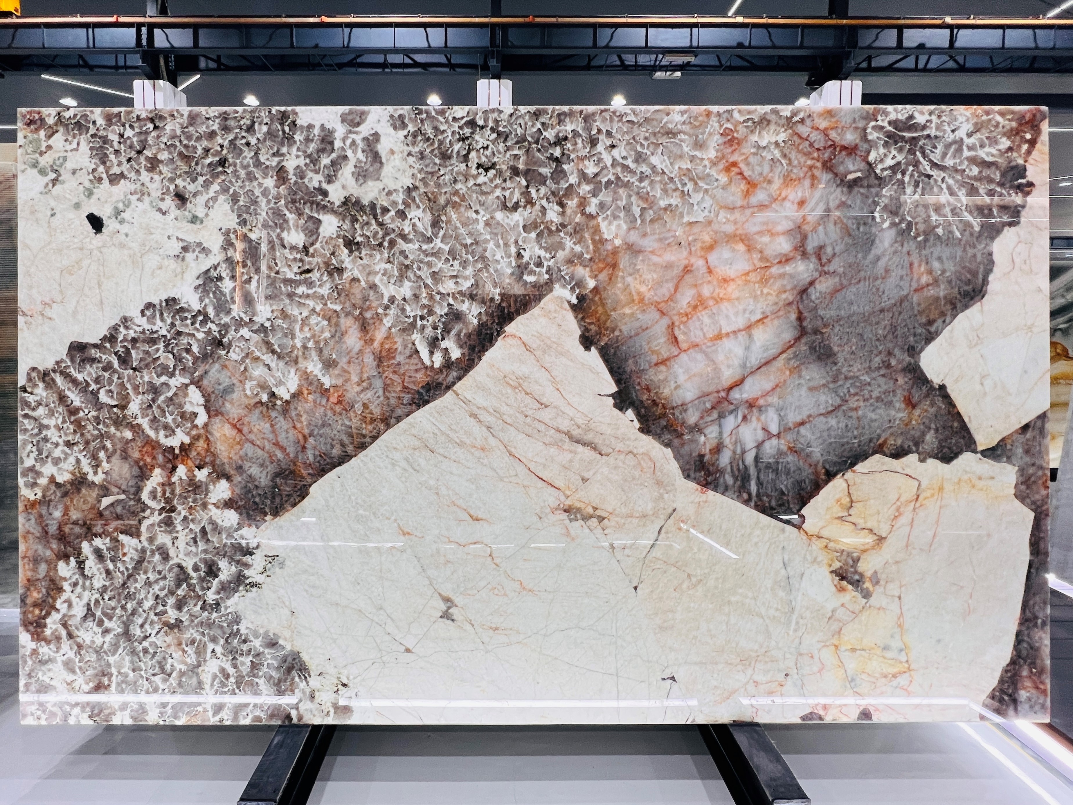 Patagonia White Quartzite with Red Crystal Slab