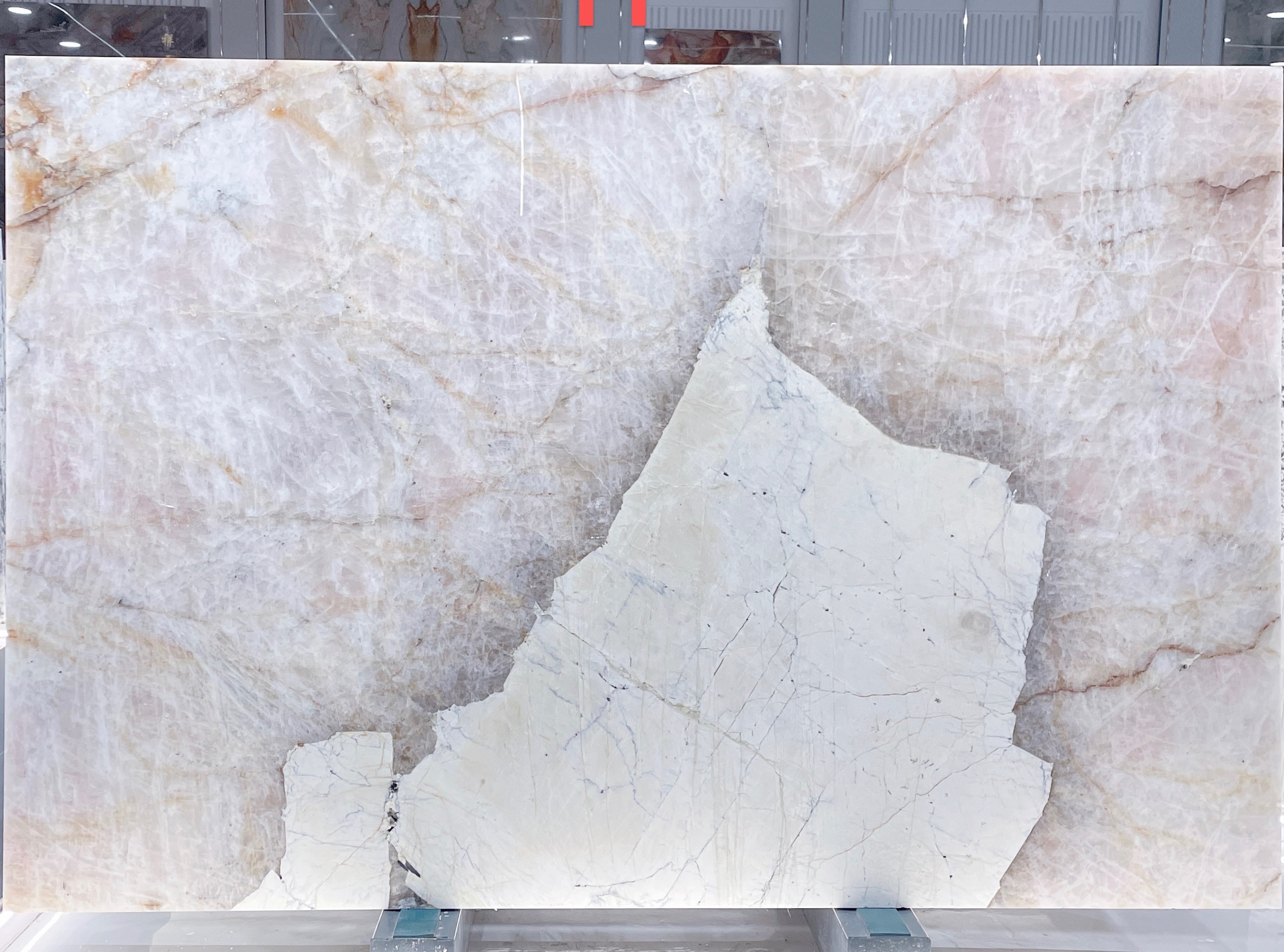 Bookmatch Patagonia White Quartzite with Pink Crystal Slabs