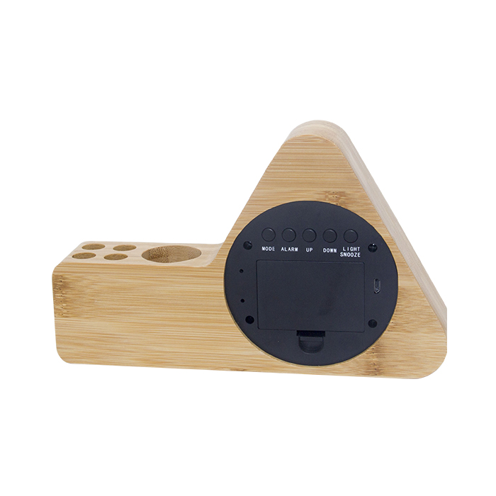 bamboo led clock with pen holder