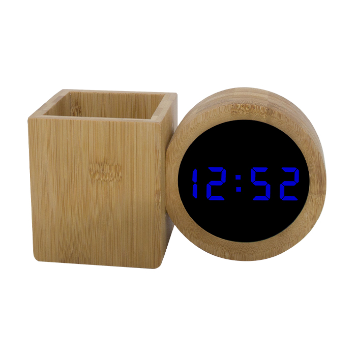 Horloge porte-stylo en bambou