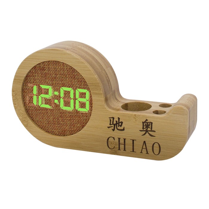 Китай Бамбуковый светодиодный будильник с держателем для ручки, производитель