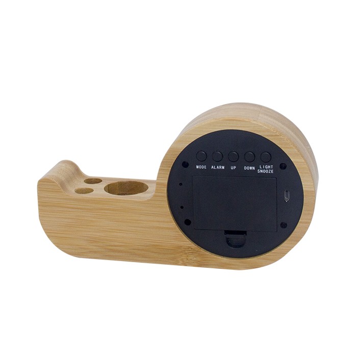Китай Бамбуковый светодиодный будильник с держателем для ручки, производитель