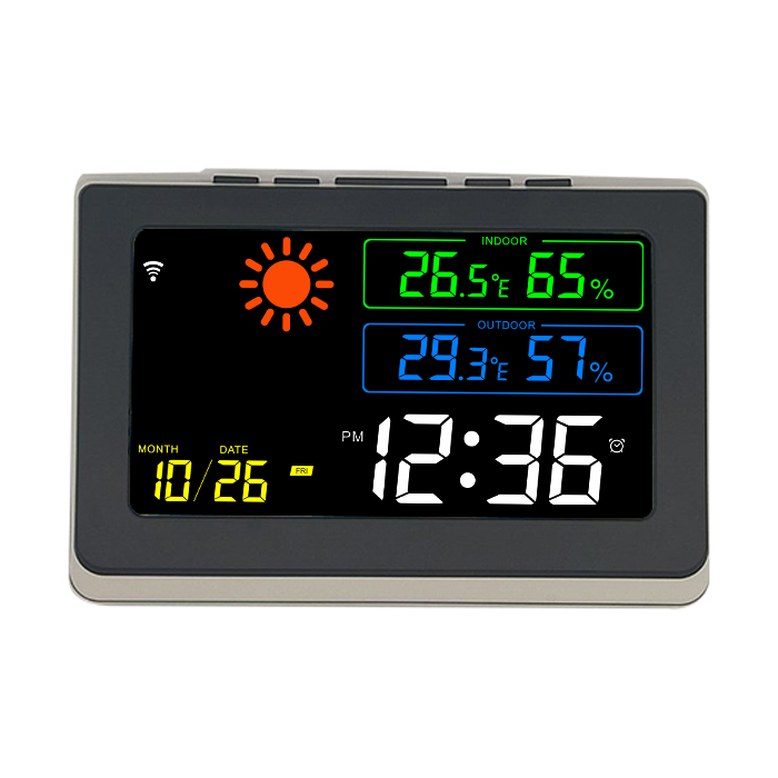 reloj despertador con pantalla meteorológica