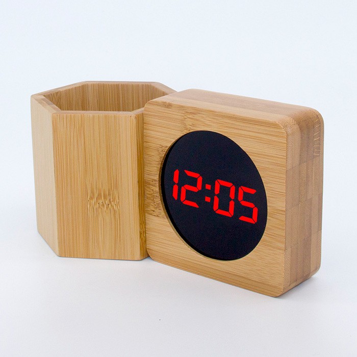 Китай Часы с бамбуковым держателем для ручки со светодиодными часами, производитель