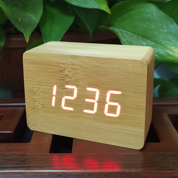 Mini Mesa Moderna Digital Bamboo Relógio Alarme Temperatura
