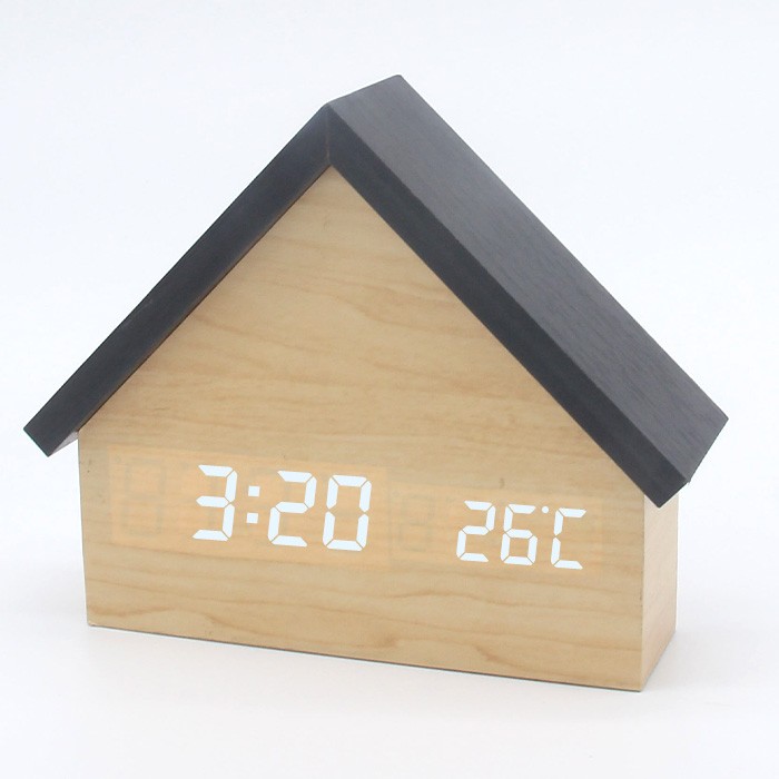 Китайская фабрика часов поставляет деревянный светодиодный будильник в форме дома