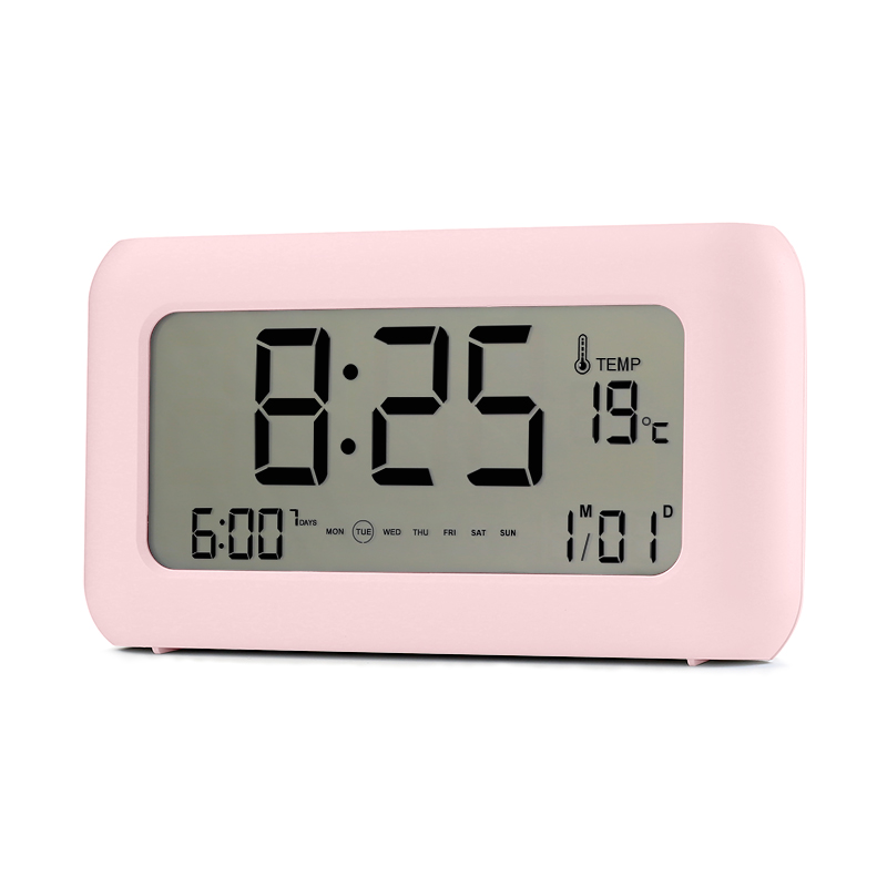 Factory wholesale LCD alarm clock with rechagreable batteries backlight