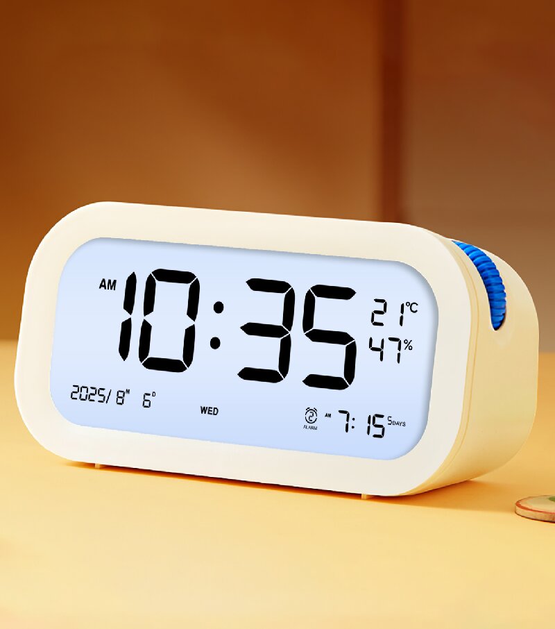 China factory LCD alarm clock with touch backlight,temperature and humidity display