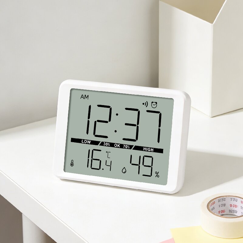 customized multifunctional lcd alarm clock digital LCD temperature and humidity meter with backlight
