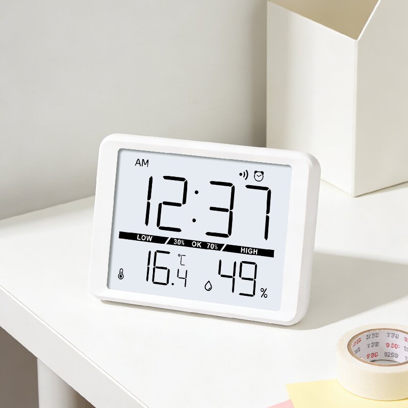 customized multifunctional lcd alarm clock digital LCD temperature and humidity meter with backlight