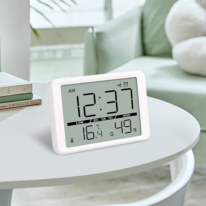 customized multifunctional lcd alarm clock digital LCD temperature and humidity meter with backlight