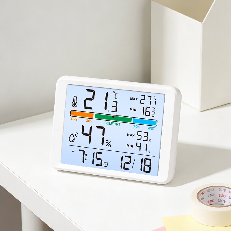 customized multifunctional lcd alarm clock back light hygrothermograph temperature and humidity