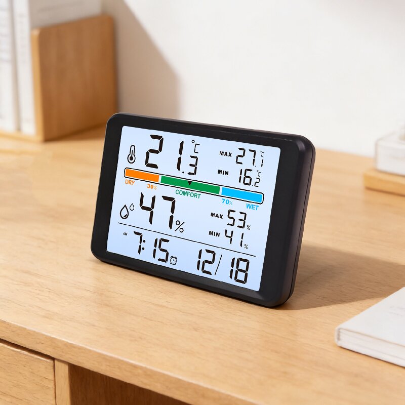 customized multifunctional lcd alarm clock back light hygrothermograph temperature and humidity