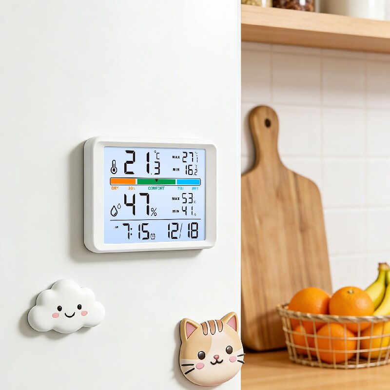 customized multifunctional lcd alarm clock back light hygrothermograph temperature and humidity