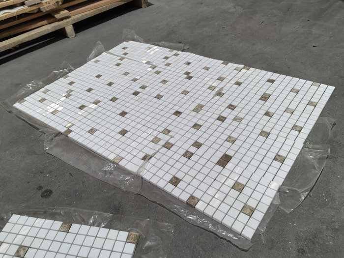 Greek Thassos & Spanish Emperador Light Marble Mosaic | Pool Waterline & Interior Tiles Greek Thassos & Spanish Emperador Light Marble Mosaic | Pool Waterline & Interior Tiles