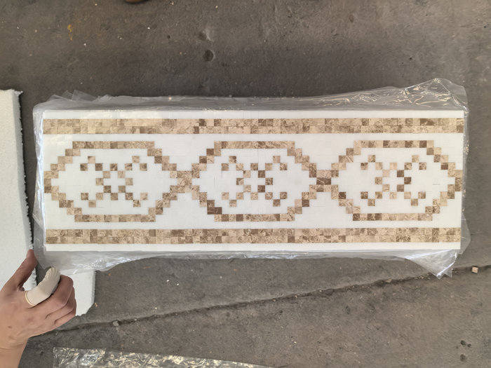 Thassos White & Emperador Light Border Mosaic | Natural Marble Chair Rail for Luxury Interiors