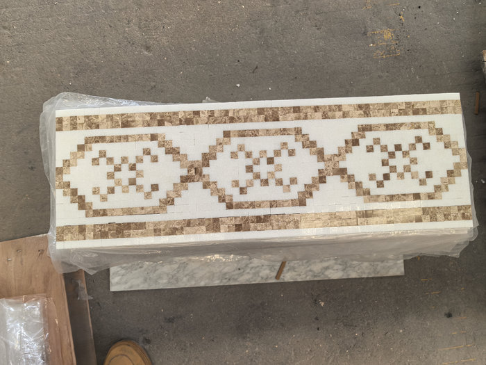Greek Thassos & Spanish Emperador Light Border Mosaic | Luxury Marble Chair Rail for Villas Greek Thassos & Spanish Emperador Light Border Mosaic | Luxury Marble Chair Rail for Villas