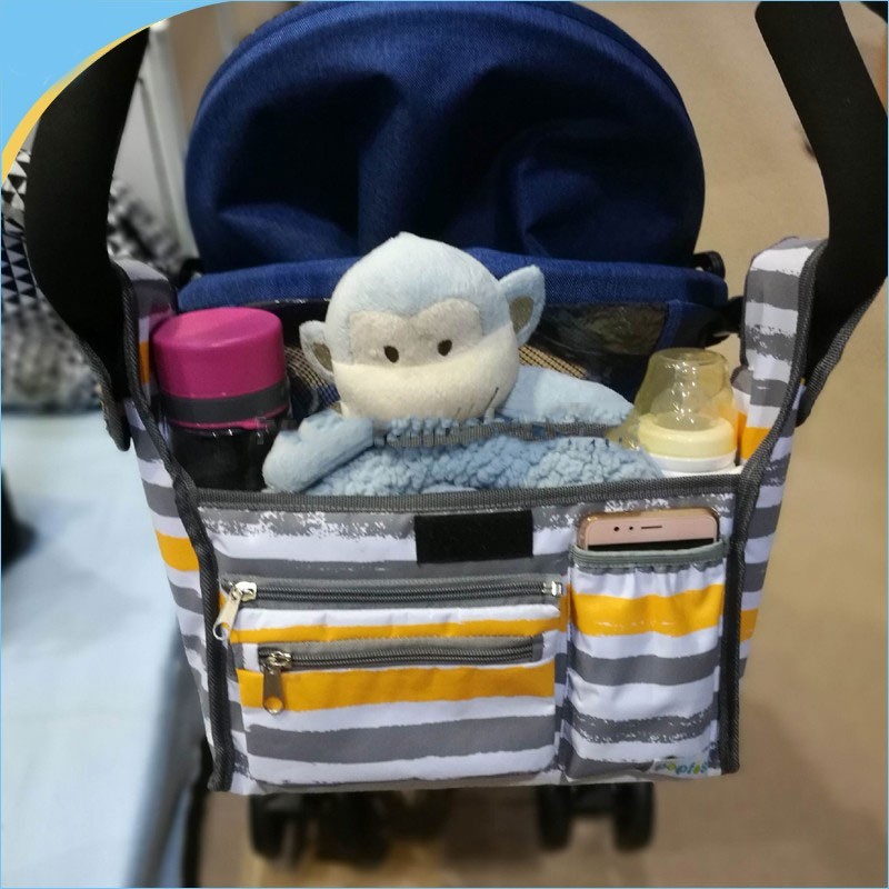 Bolsa multifuncional preta para carrinho de criança, bolsa para carrinho de bebê