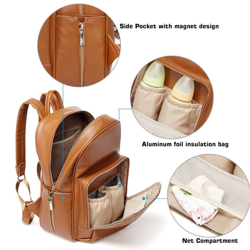 Large Capacity Mommy Leather Backpack Diaper Bag Factory