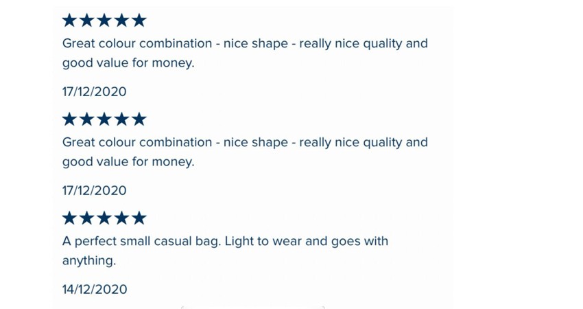 5 star feedback from on line shop