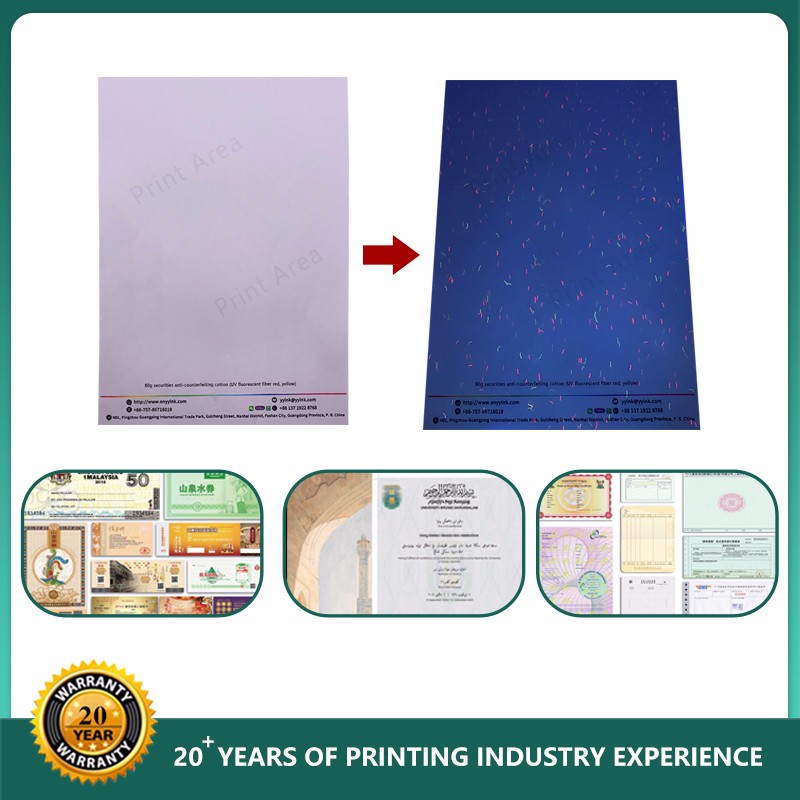 Security Banknote UV Fiber And Watermark Paper