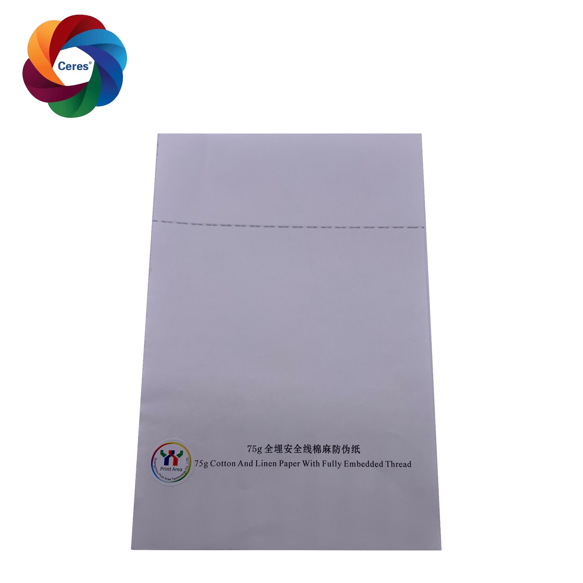 Китай Индивидуальная защитная бумага Цереры с красочным УФ-волокном и линией резьбы, производитель