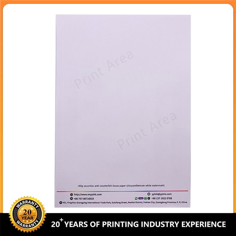 کاغذ امنیتی سفارشی سرس با الیاف و خط نخ رنگی اشعه ماورا بنفش