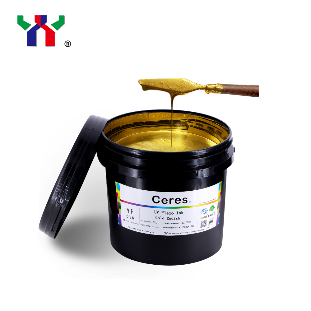 Китай УФ-чернила Flexo Gold Красноватые чернила | Ceres UV Flexographics Ink для анилоксовой печати, производитель