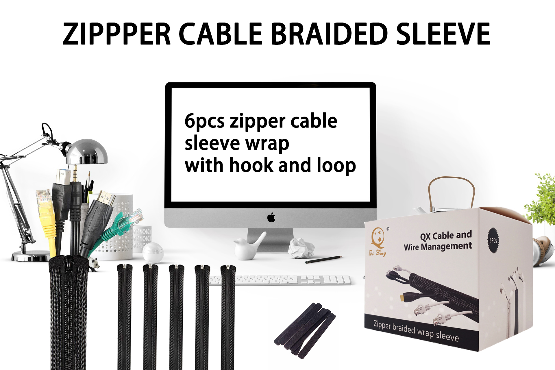 Zipper wire management sleeve cable wrap