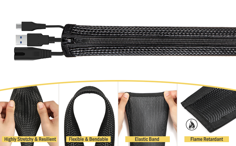 Zipper wire management sleeve cable wrap